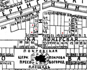 Дома причта Покровской церкви в Коломне на плане 1895